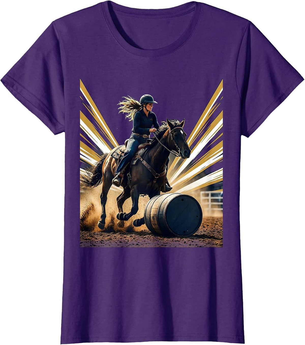 Women's Barrel Racing Ponytail Flying Rodeo Graphic T-Shirt - Purple
