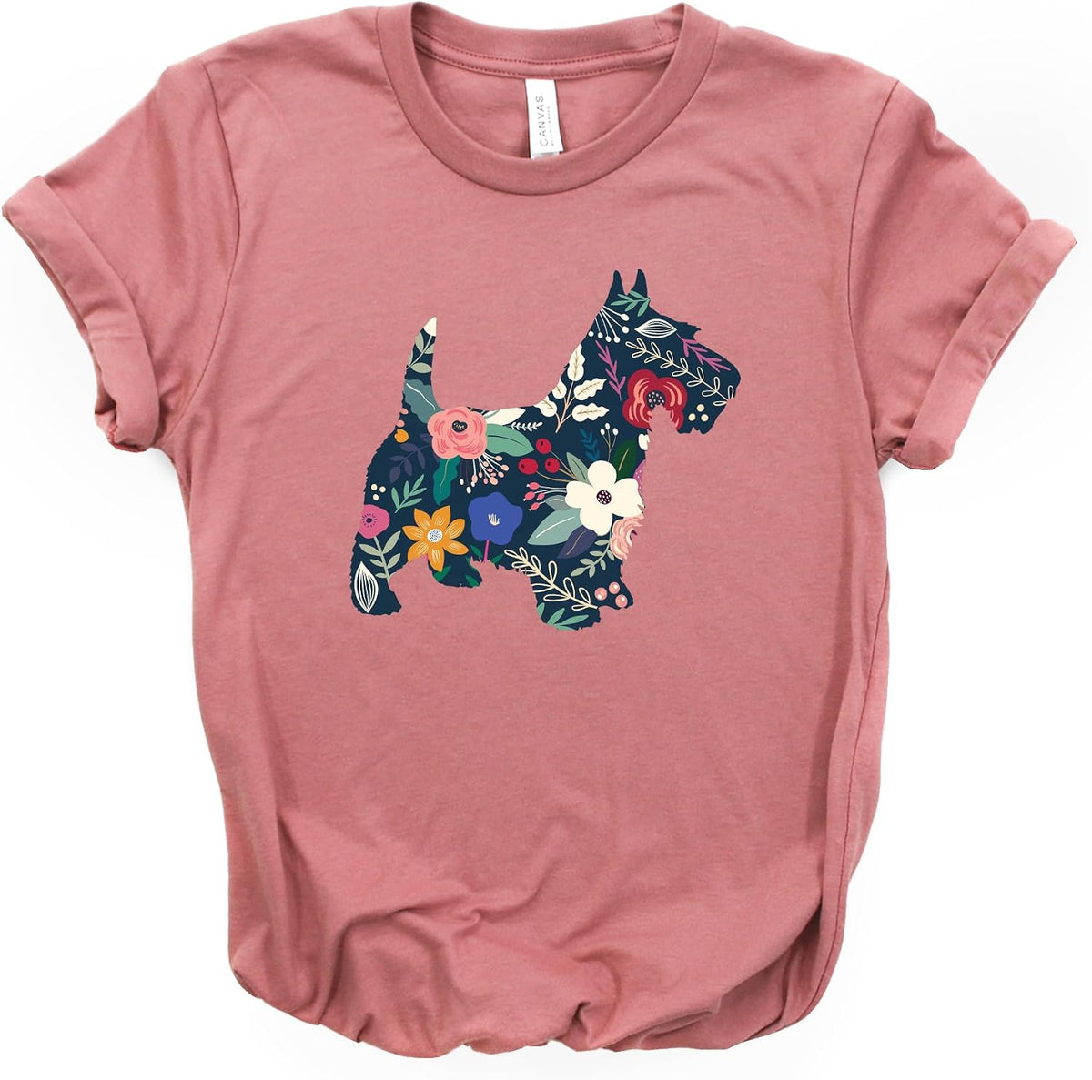 Floral Scottie Dog Shirt, Scottish Terrier Gift Tee, Bella Canvas® Soft-Feel Unisex Tee - Mauve