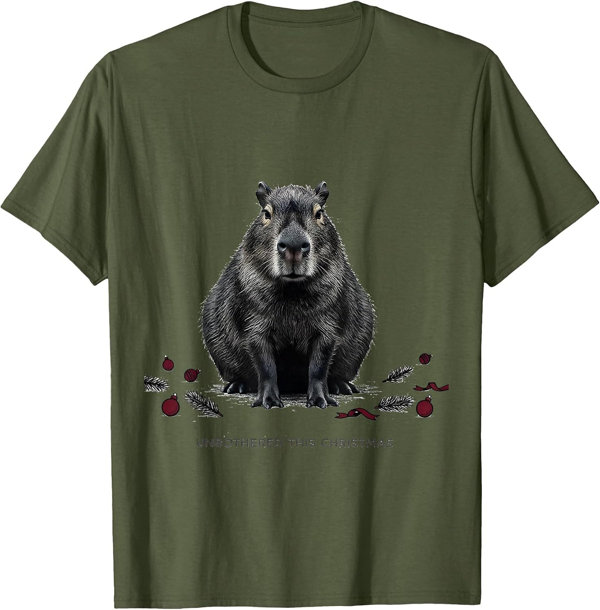 Men's Unbothered This Christmas Editorial Conceptual Capybara T-Shirt - Olive Green