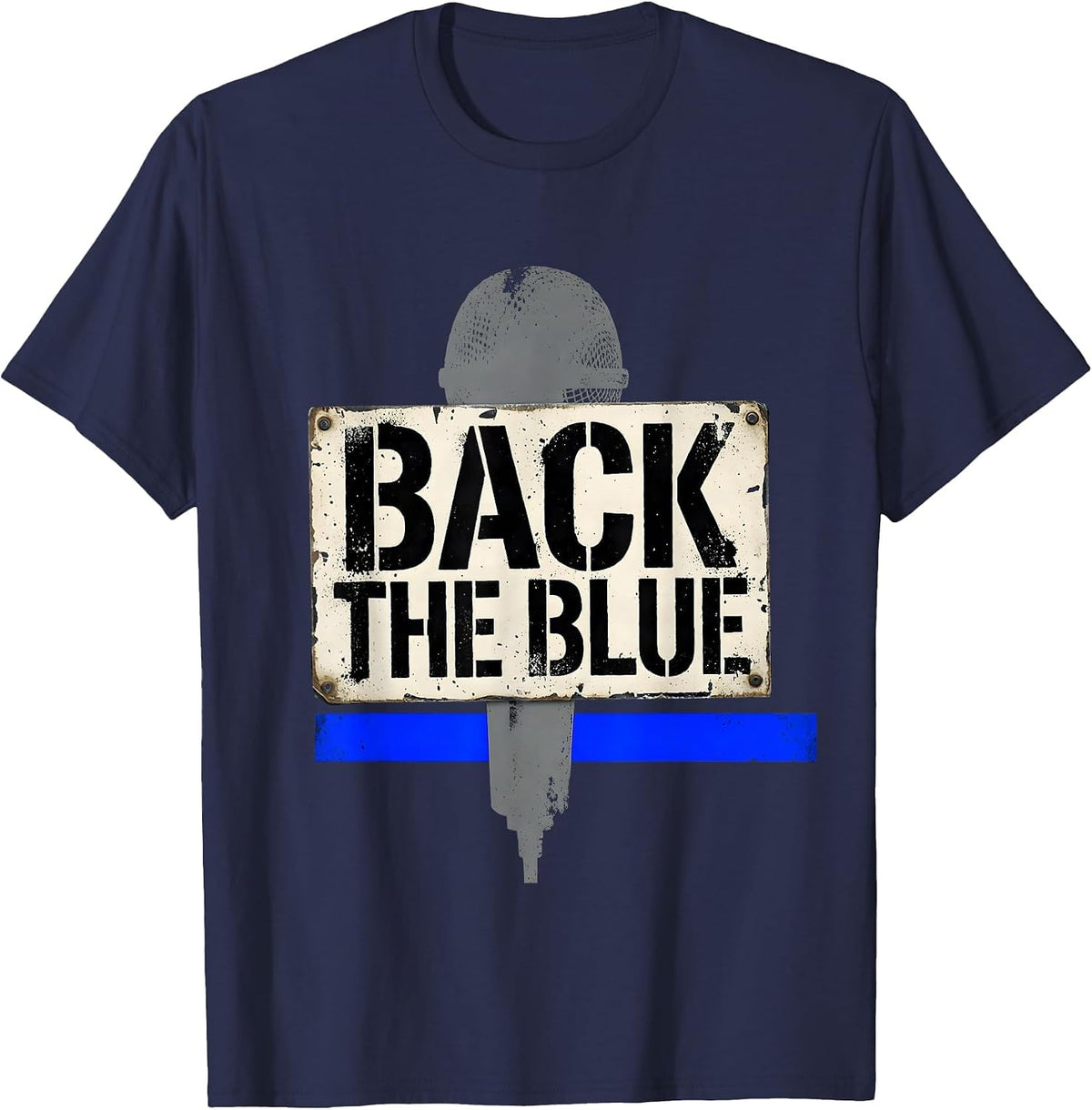 Men's Back The Blue Thin Blue Line Police Support Distressed T-Shirt - Navy Blue