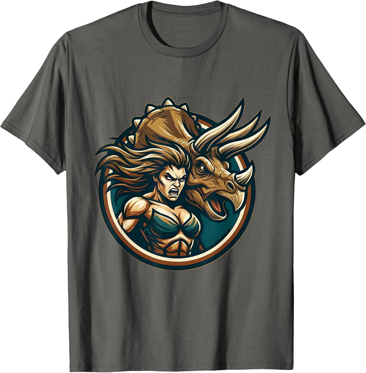 Men's Fierce Triceratops Charging Dinosaur Graphic T-Shirt - Asphalt Grey