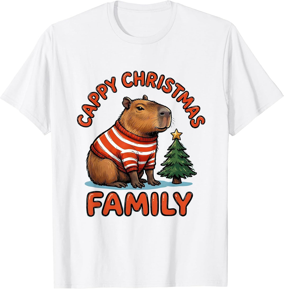 Men's Cappy Christmas Family Cute Capybara Christmas Humor Animal T-Shirt - White