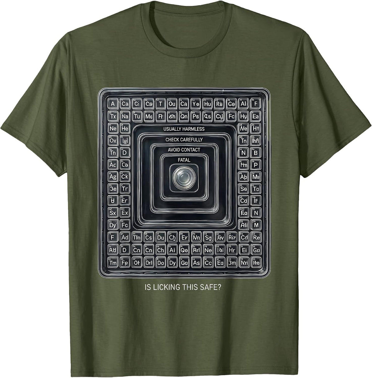 Is Licking This Safe Funny Periodic Table Science Teacher T-Shirt - Olive Green