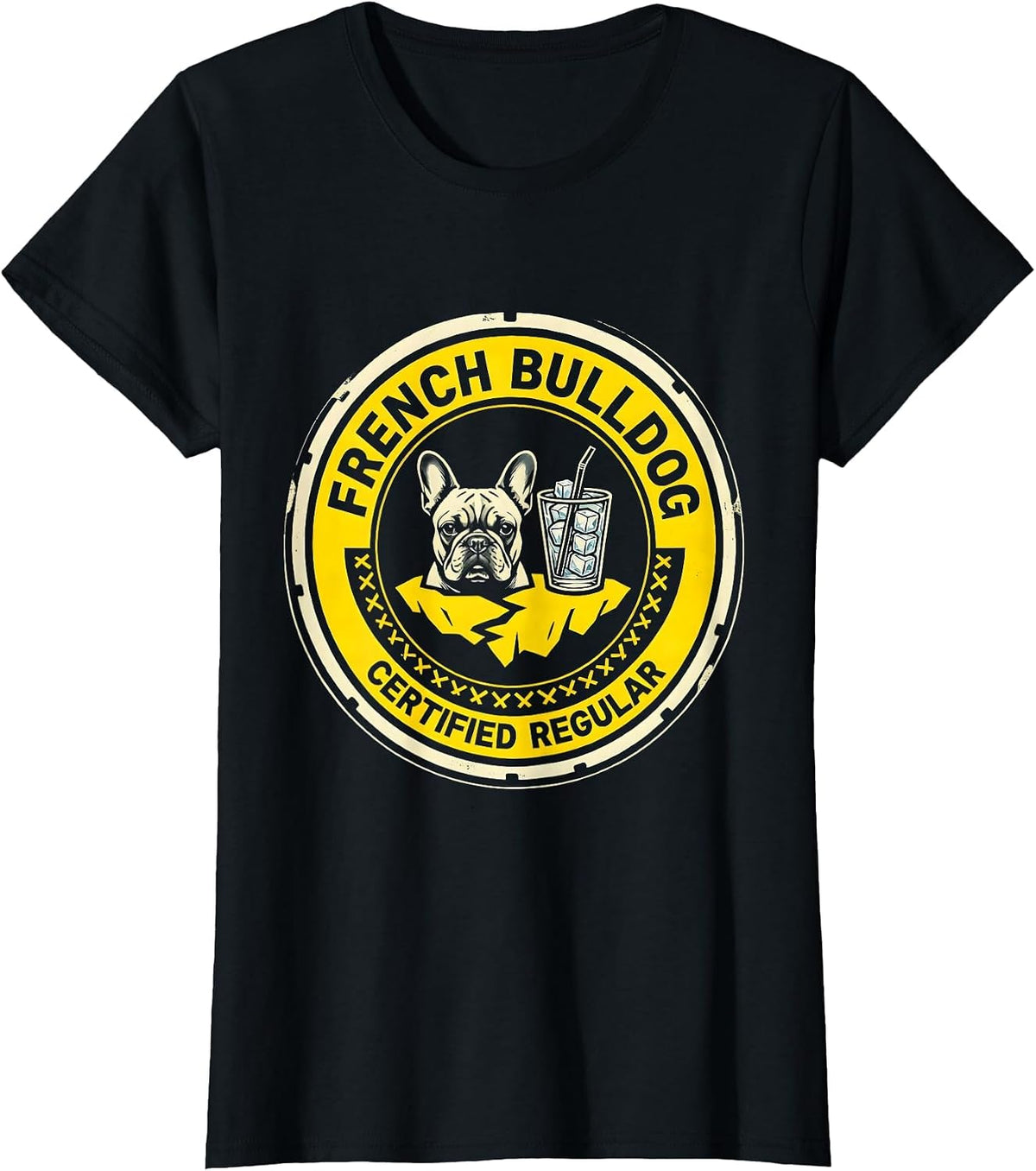 Women's French Bulldog Certified Regular Stencil Graphic Dog Lover T-Shirt - Black