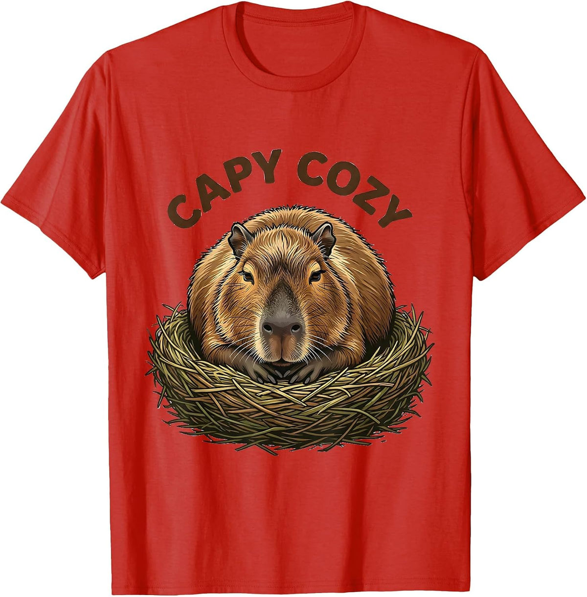 Men's Capy Cozy Funny Capybara Animal Lover Meme Humor T-Shirt - Red
