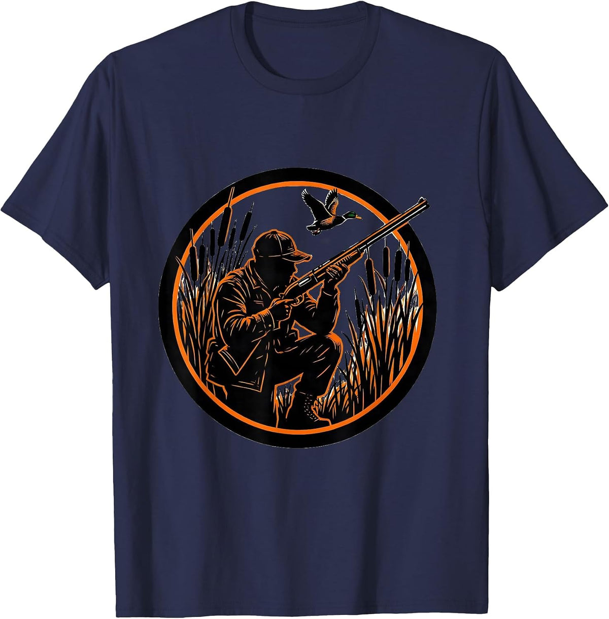 Old School Camo Duck Hunter Cattail Marsh T-Shirt - Navy Blue