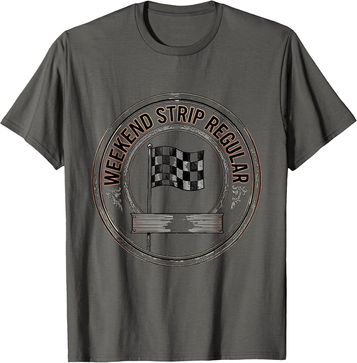 Weekend Strip Regular Racing Fan Patriotic Checkered Flag T-Shirt - Asphalt Grey