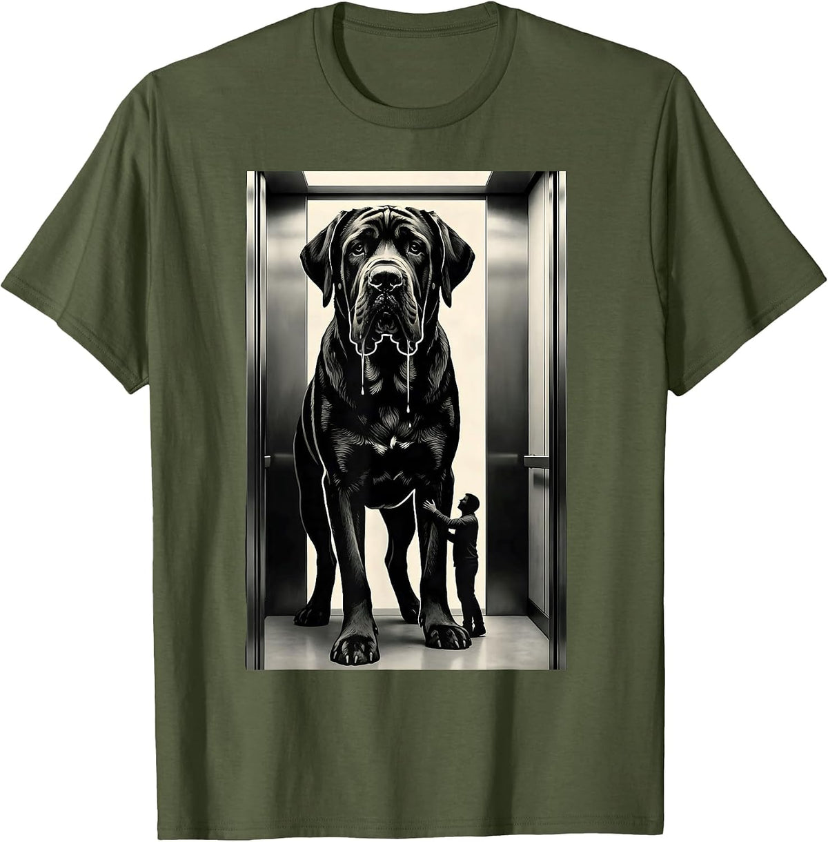 Great Dane Elevator Drool Humor Dog Owner T-Shirt - Olive Green