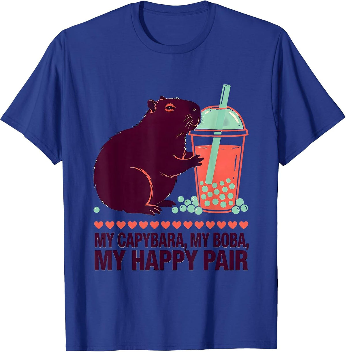 Men's My Capybara My Boba My Happy Pair Cute Kawaii Anime Animal T-Shirt - Royal Blue