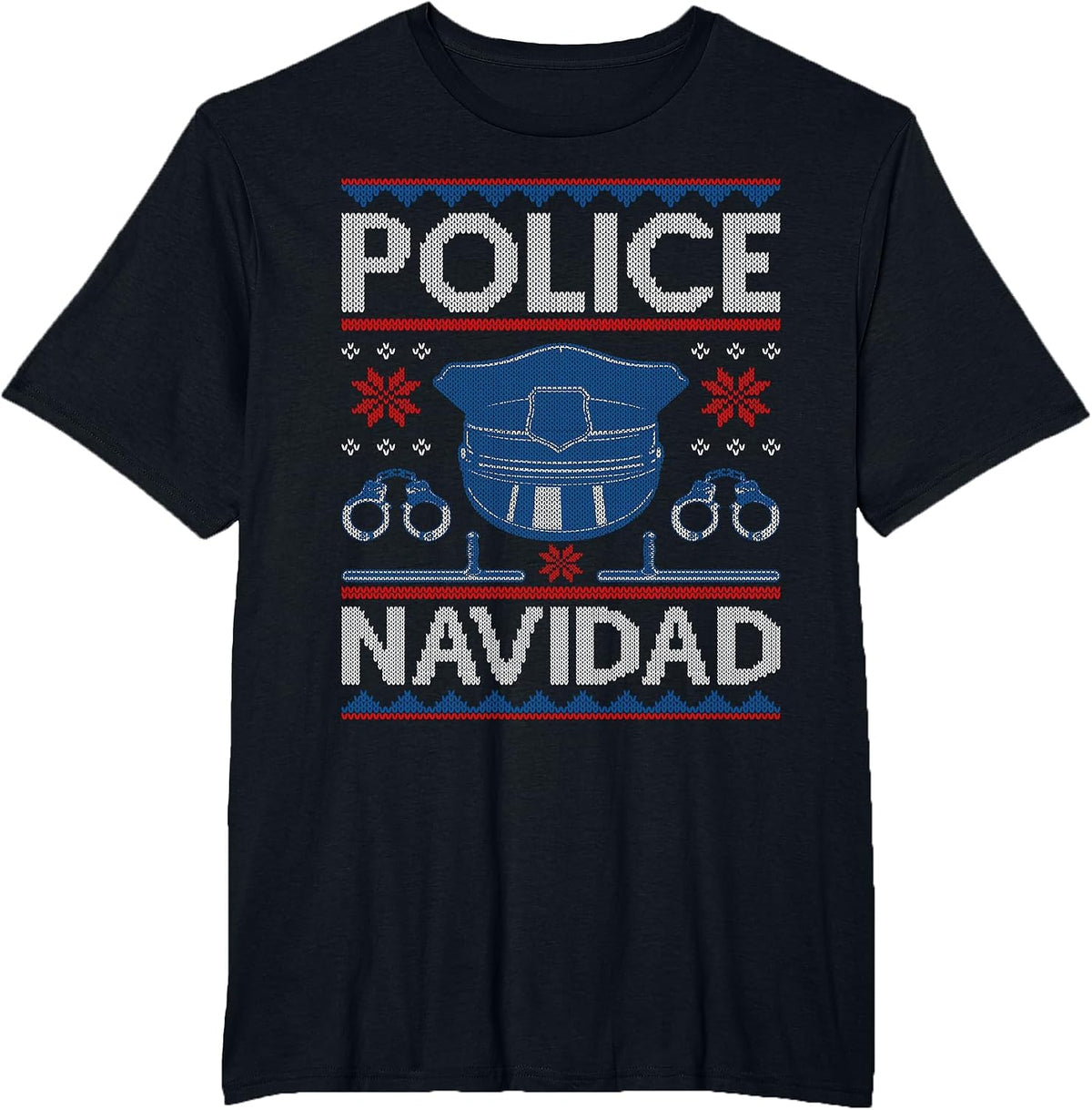 Police Navidad - Ugly Sweater Style T-Shirt T-Shirt - Black