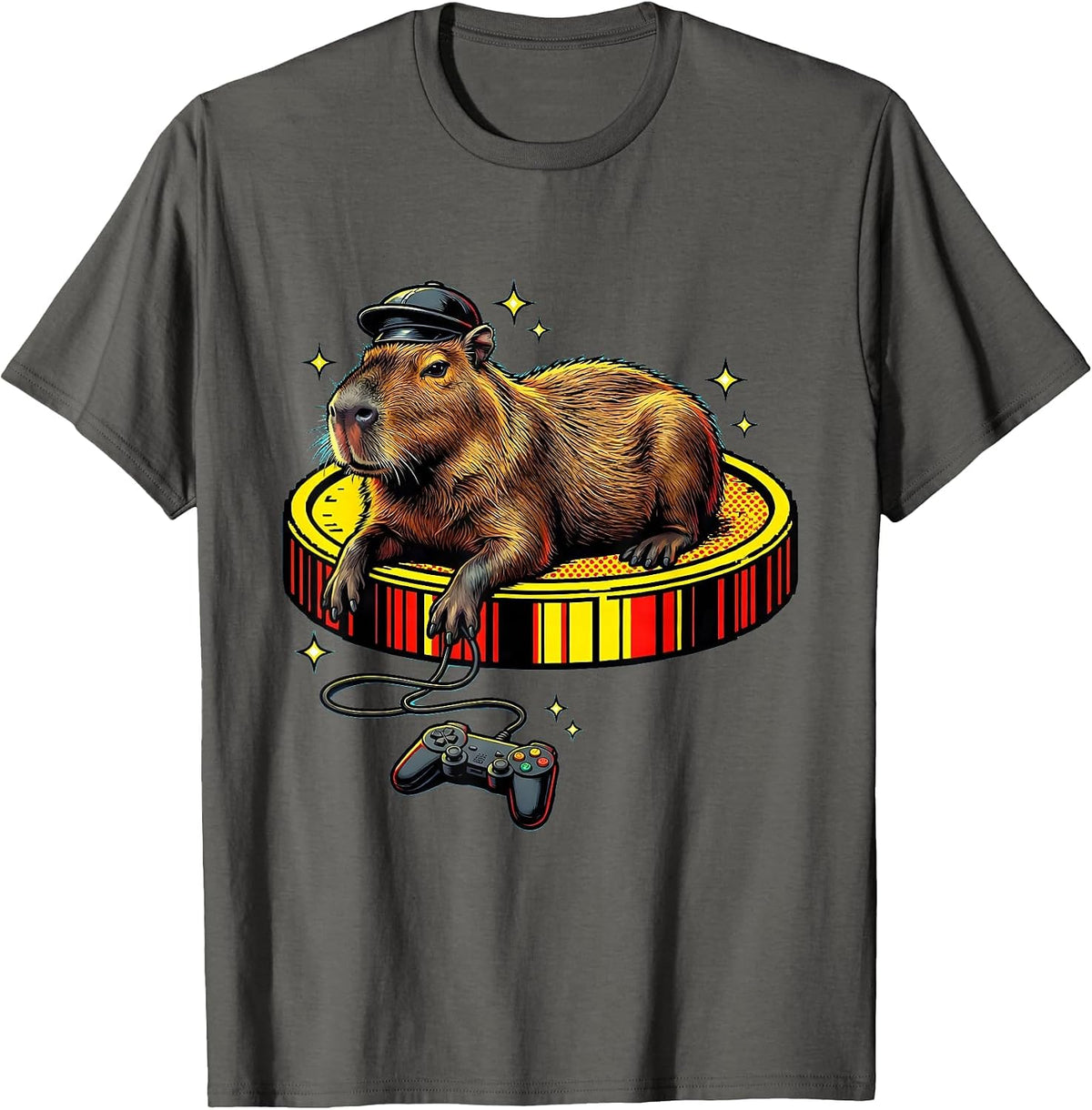 Capybara Pixel Arcade Gamer Humor Funny T-Shirt - Asphalt Grey