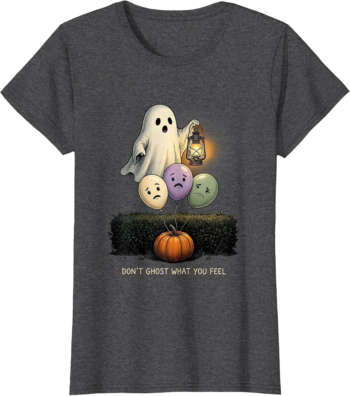 Women's Don't Ghost What You Feel Mental Health Halloween T-Shirt - Dark Heather Grey