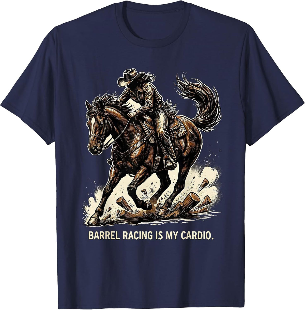 Barrel Racing Is My Cardio Rodeo Design T-Shirt - Navy Blue