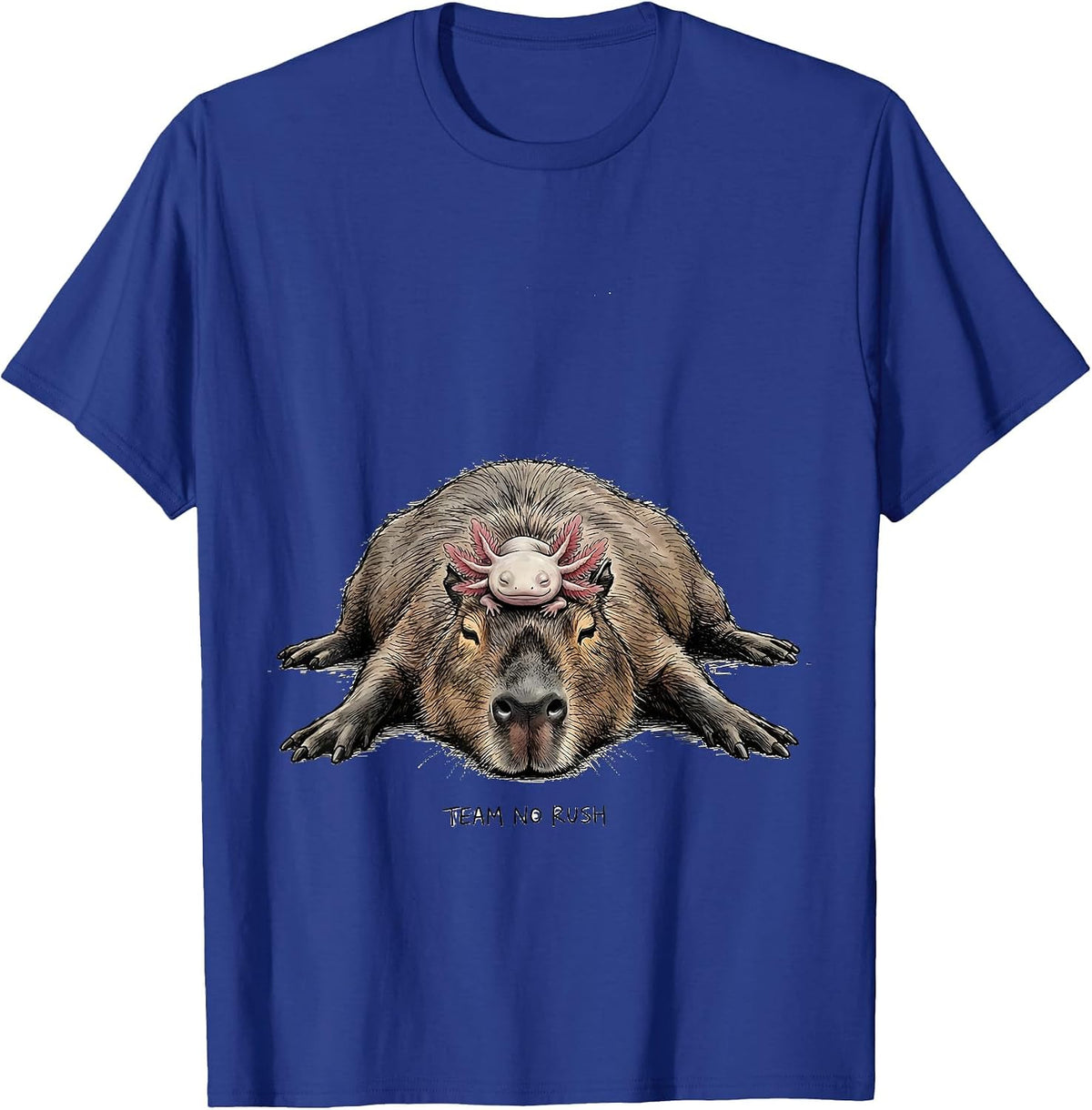 Men's Team No Rush Cute Kawaii Capybara Axolotl Animal Lover Kids T-Shirt - Royal Blue