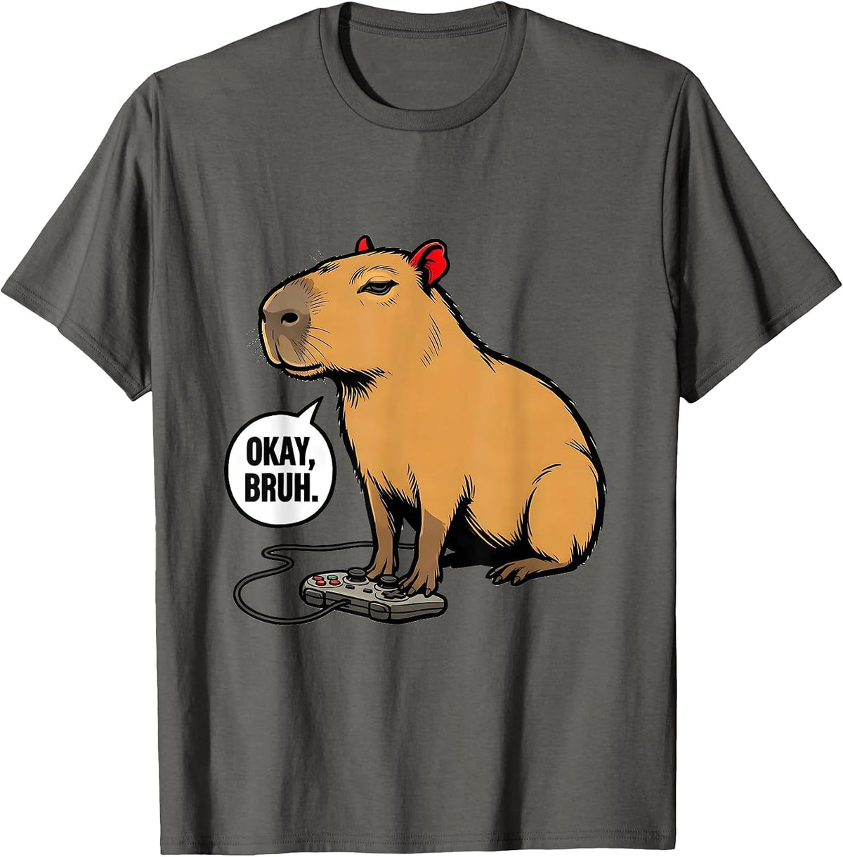 Men's Okay, Bruh Funny Capybara Gamer Meme Humor T-Shirt - Asphalt Grey