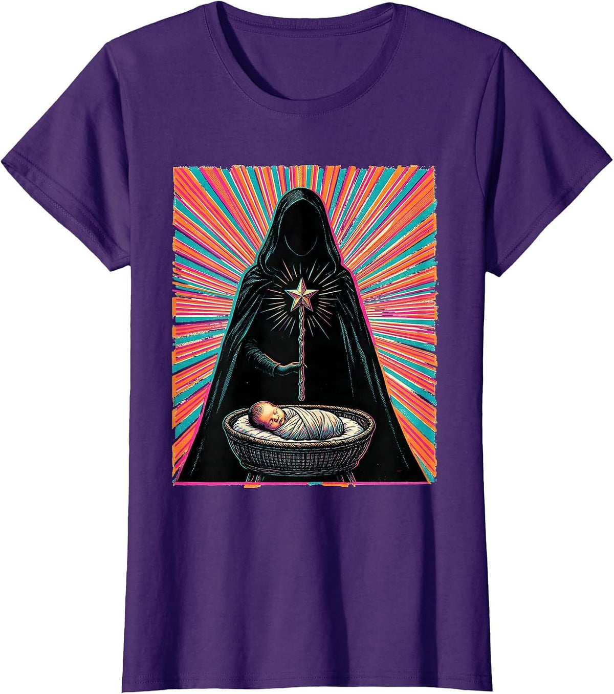 Women's Broad Fairy Godmother New Baby Keepsake Risograph T-Shirt - Purple