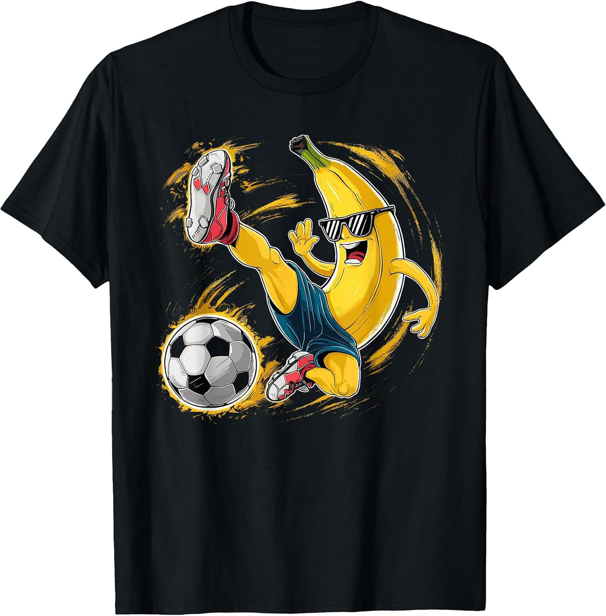 Sport Banana Football Player Fruit Cute Banana Soccer Player T-Shirt - Black