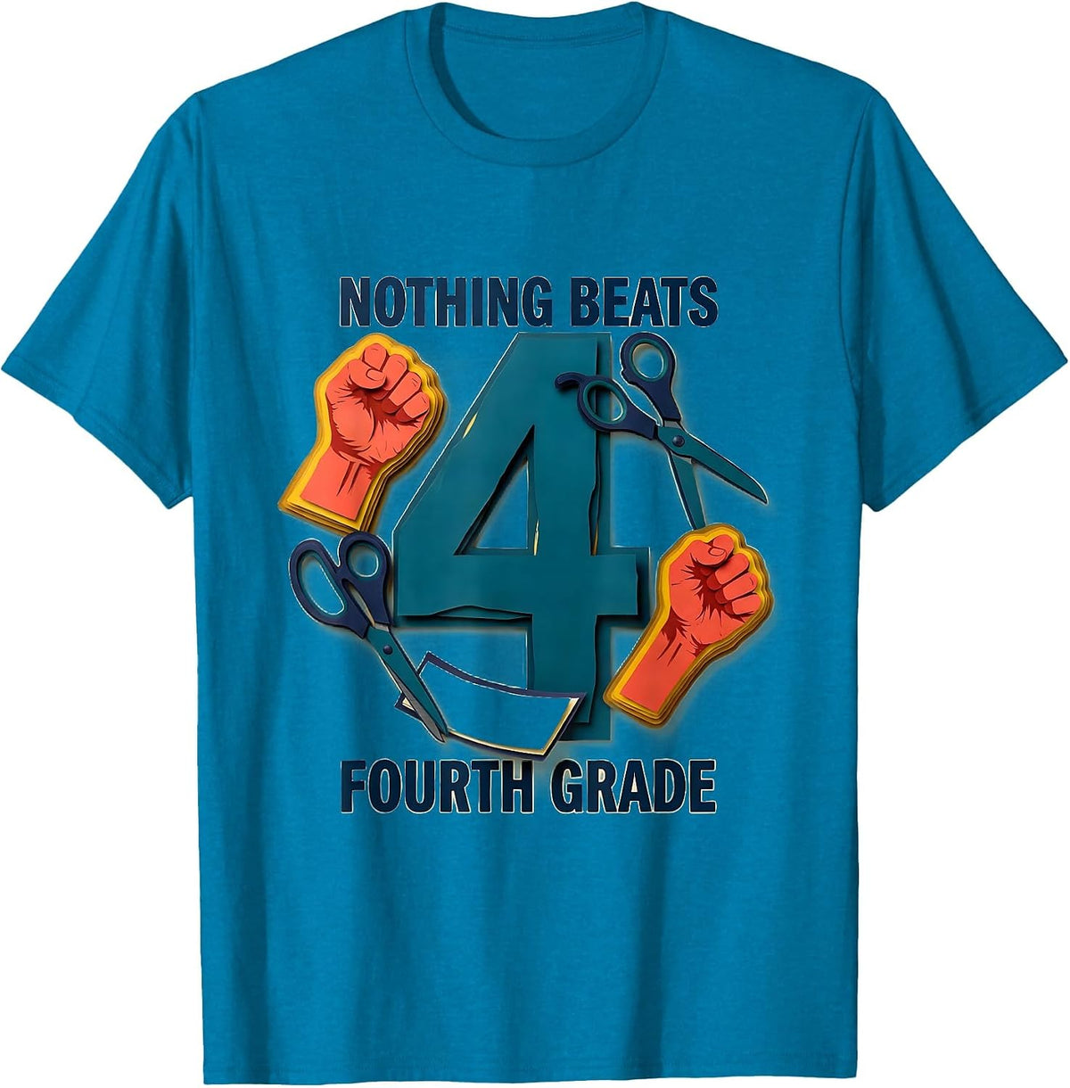 Nothing Beats Fourth Grade Back to School Rock Paper T-Shirt - Sapphire Blue