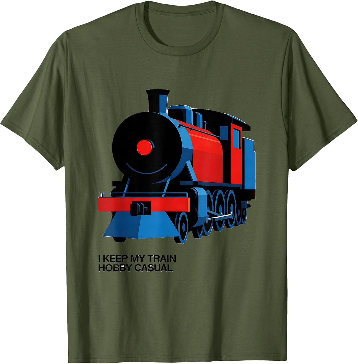 Men's I Keep My Train Hobby Casual Bauhaus Modernist Train T-Shirt - Olive Green