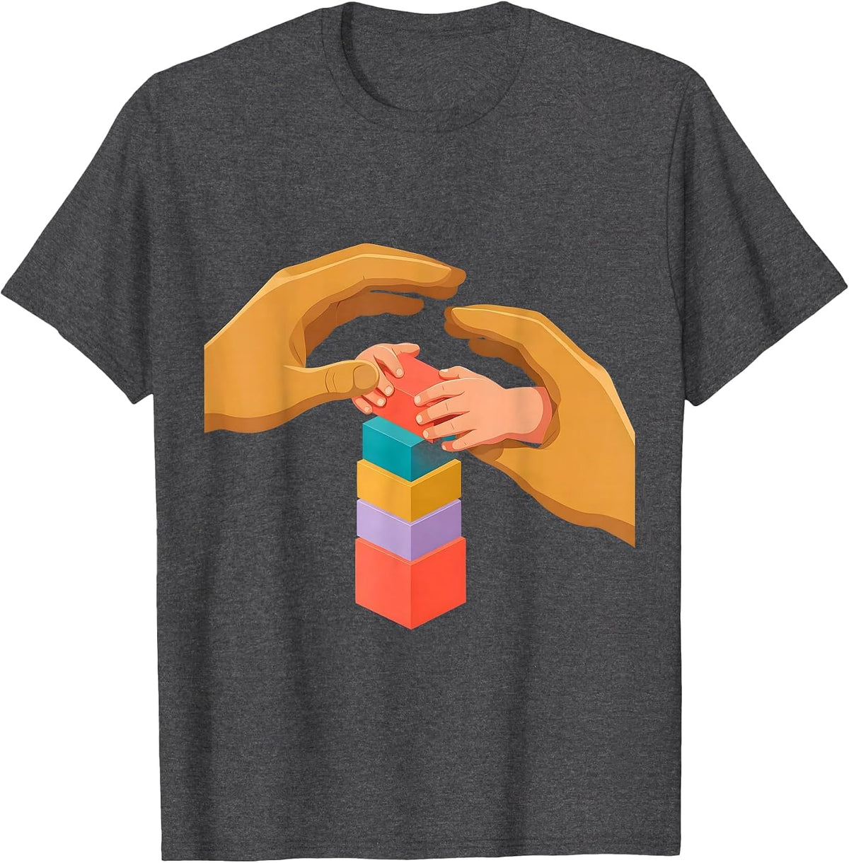 Men's Occupational Therapy Hands Guiding Child Block Stacking T-Shirt - Dark Heather Grey