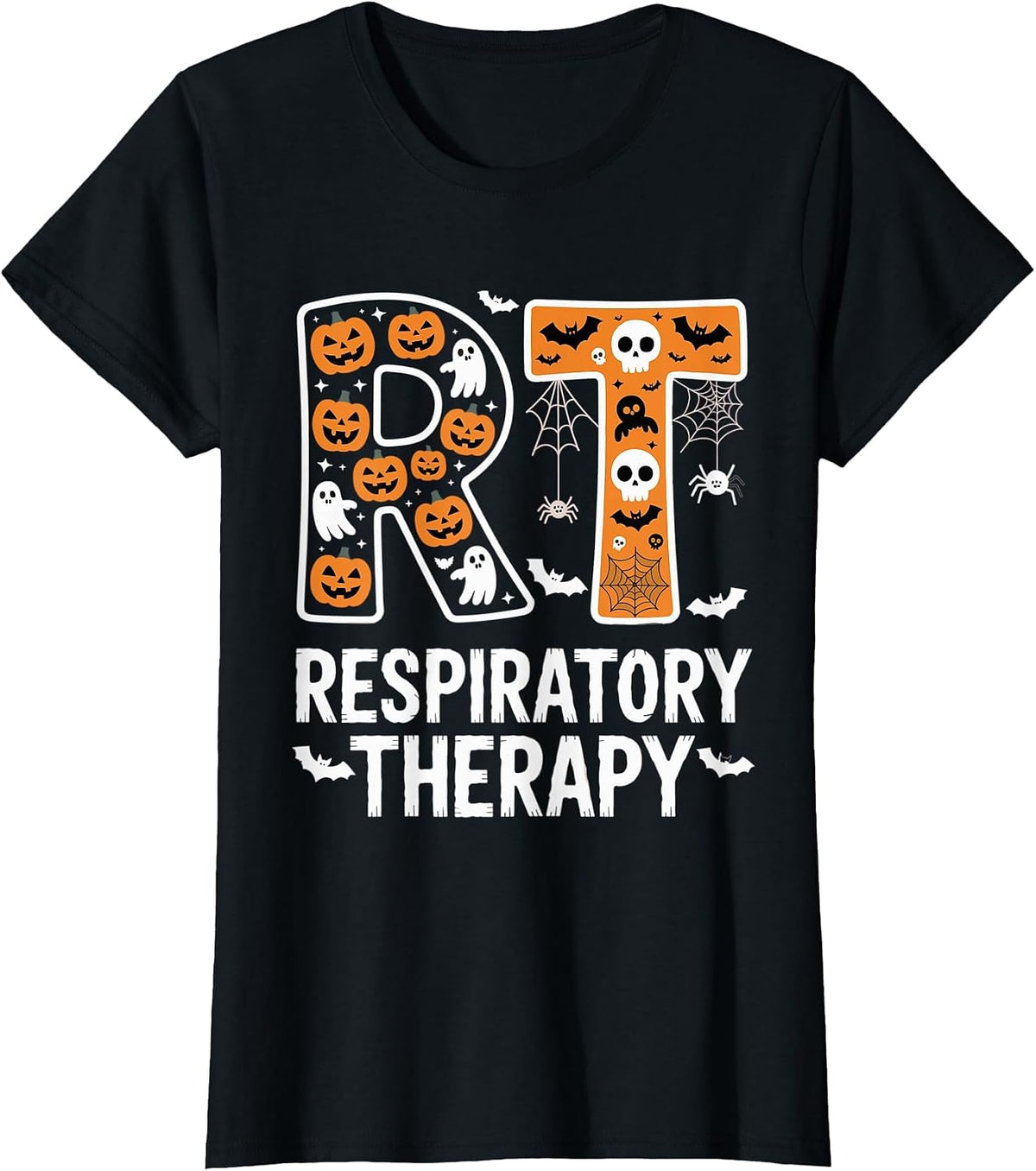 Respiratory Therapist Halloween Ghost Pumpkin RT Nurse T-Shirt - Black