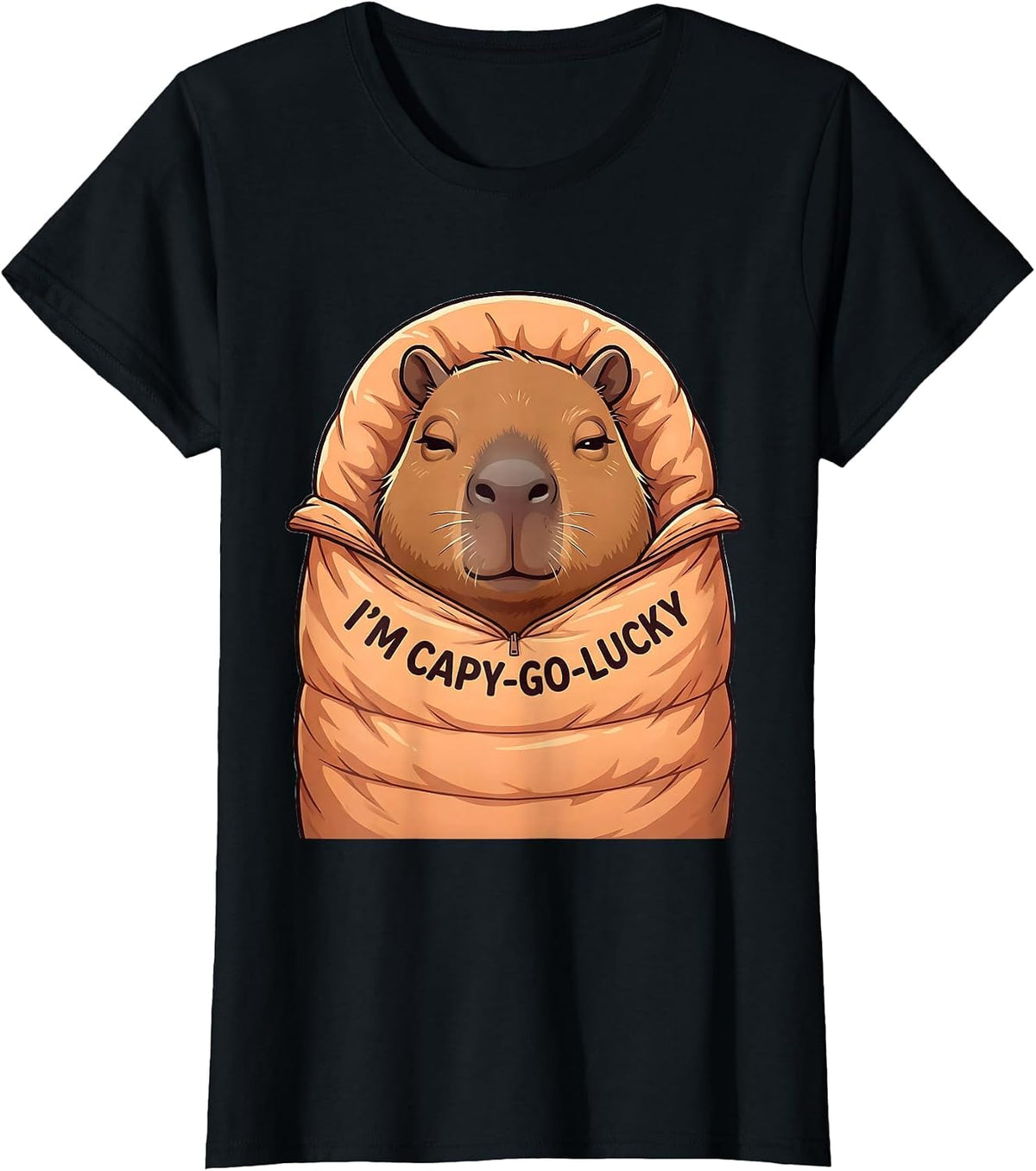 Women's I'm Capy-Go-Lucky Cute Kawaii Capybara Meme Animal Lover T-Shirt - Black