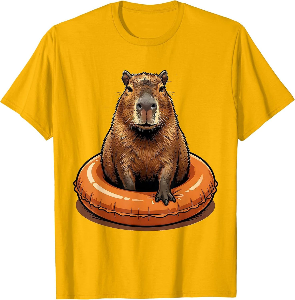 Men's Capybara Cartoon Funny Animal Lover Humor T-Shirt - Golden Yellow