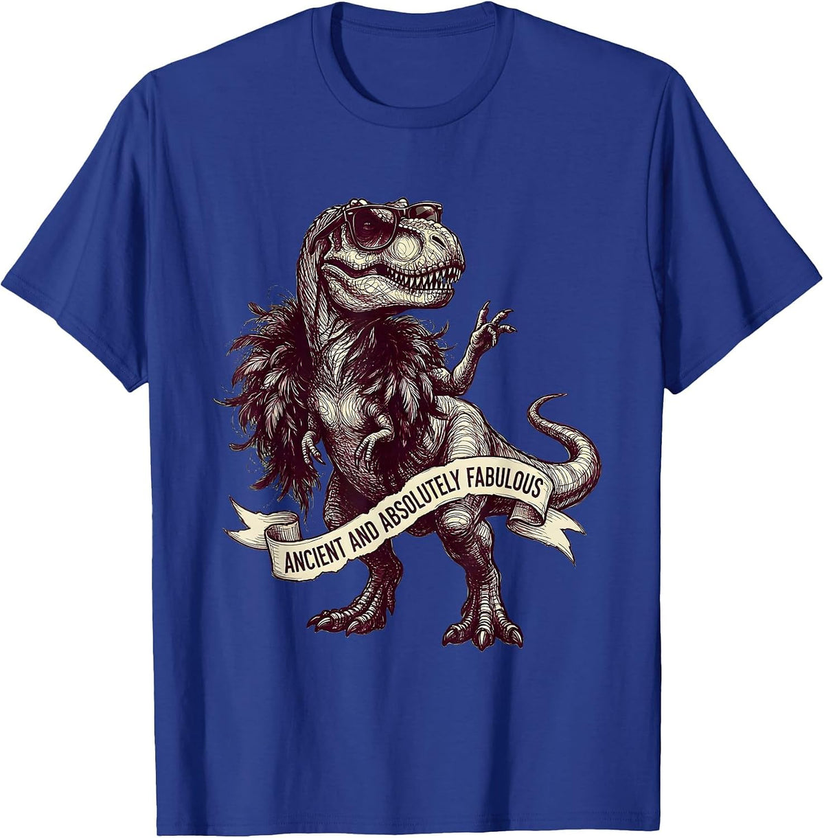 Ancient and Absolutely Fabulous Dinosaur Design T-Shirt - Royal Blue