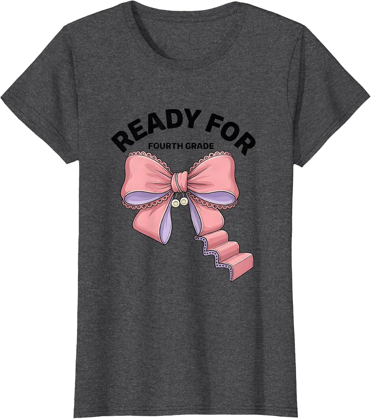 Women's Ready For Fourth Grade Coquette Bow Back to School Fourth T-Shirt - Dark Heather Grey