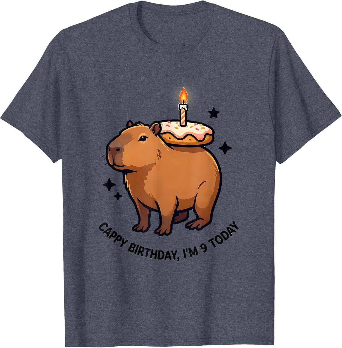 Cappy Birthday I'm 9 Today Funny Capybara Kawaii 9th T-Shirt - Heather Blue