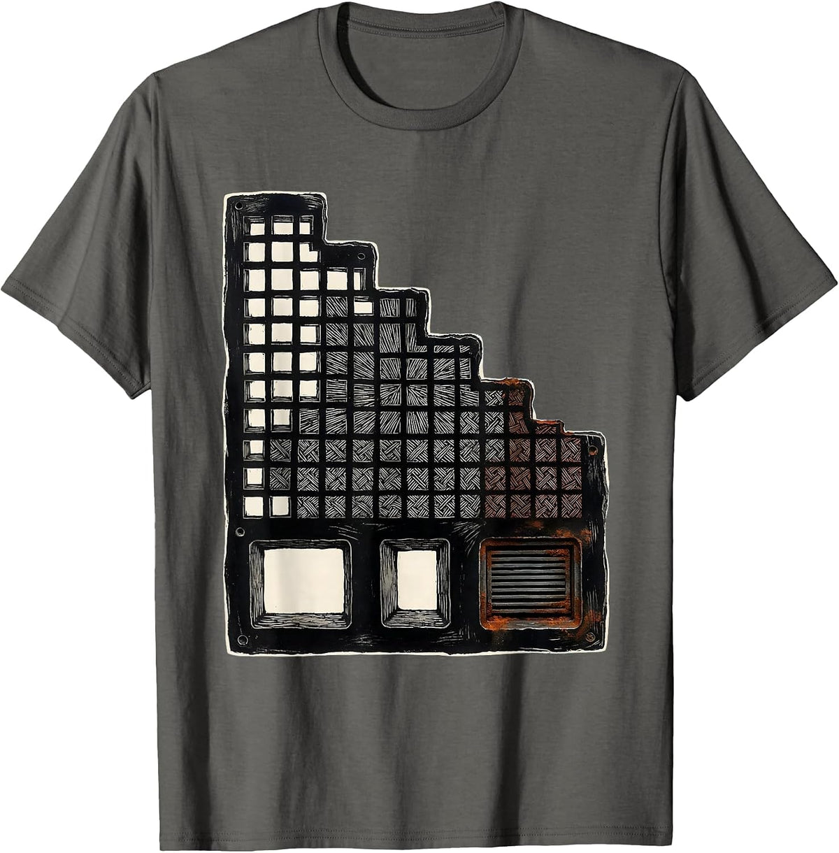 Periodic Table Assay Slab Linocut Science Teacher Humor T-Shirt - Asphalt Grey