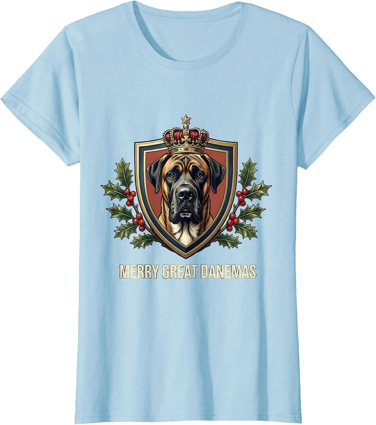Merry Great Danemas Emblem Great Dane Dog Lover Christmas T-Shirt - Baby Blue