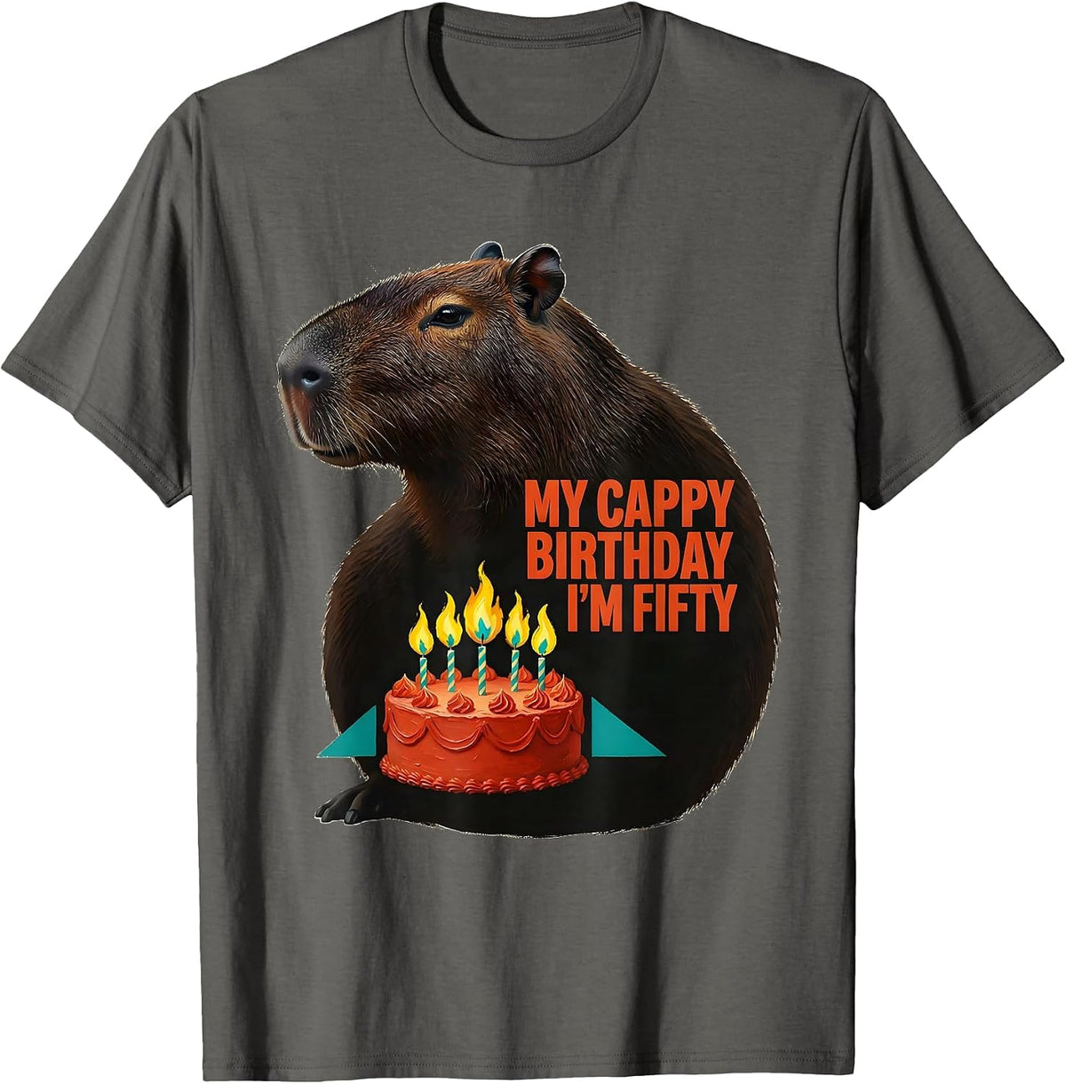 My Cappy Birthday, I'm Fifty Cute Kawaii Capybara Birthday T-Shirt - Asphalt Grey