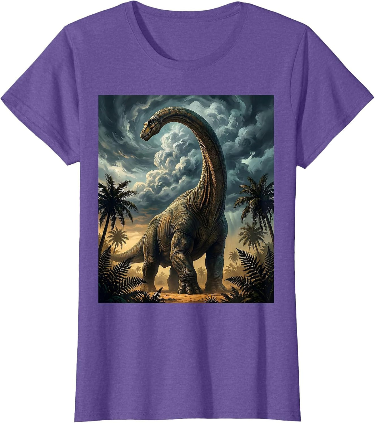 Women's Brachiosaurus Storm Clouds Dinosaur Illustration T-Shirt - Purple Heather