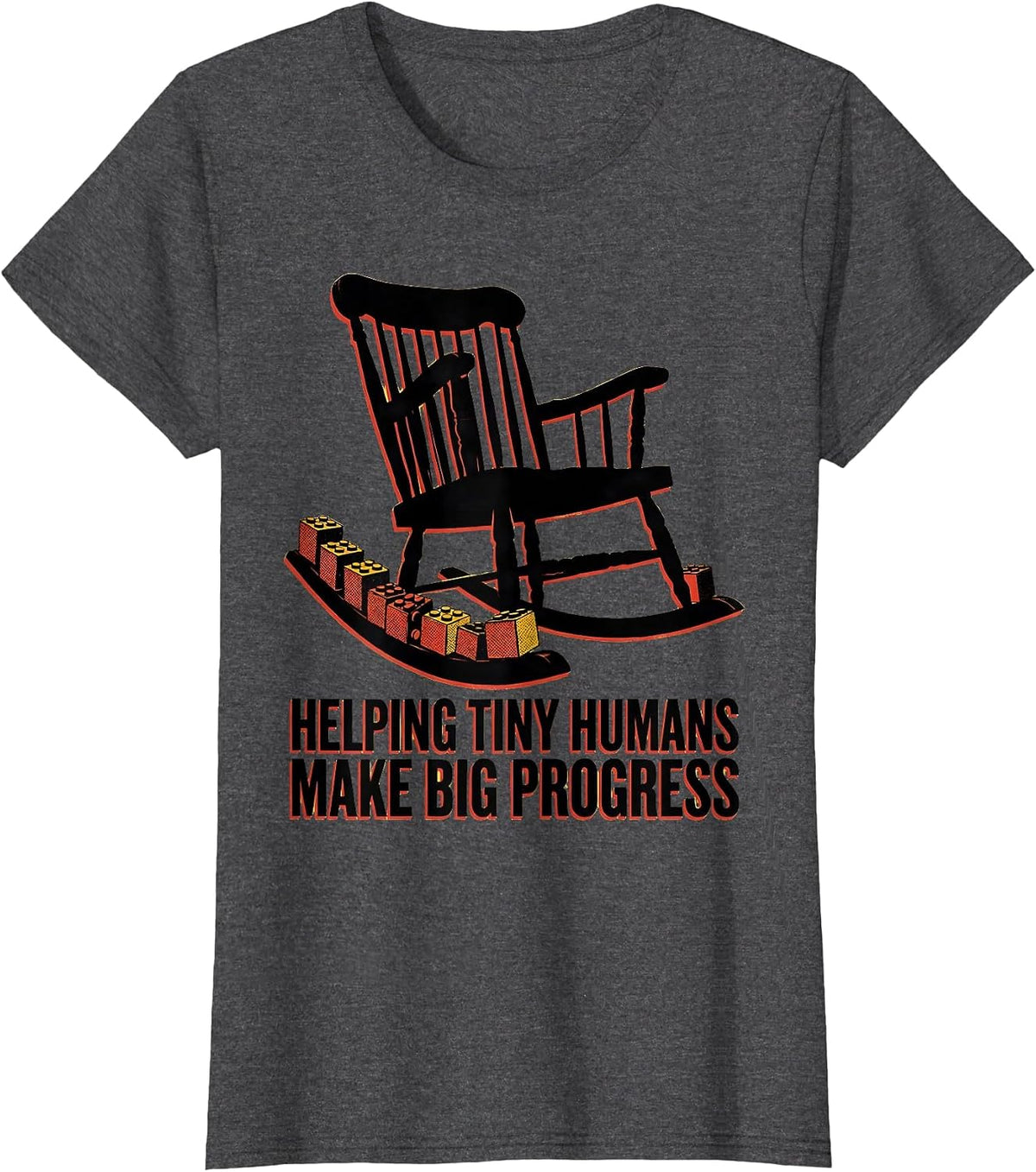 Women's Helping Tiny Humans Make Big Progress Teacher Caregiver T-Shirt - Dark Heather Grey
