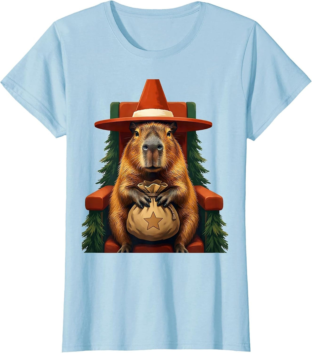 Capybara Santa Throne Christmas Fantasy Creature Humor T-Shirt - Baby Blue