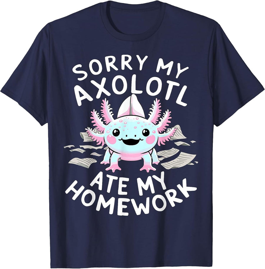 Sorry My Axolotl Ate My Homework Kawaii Axolotl T-Shirt - Navy Blue