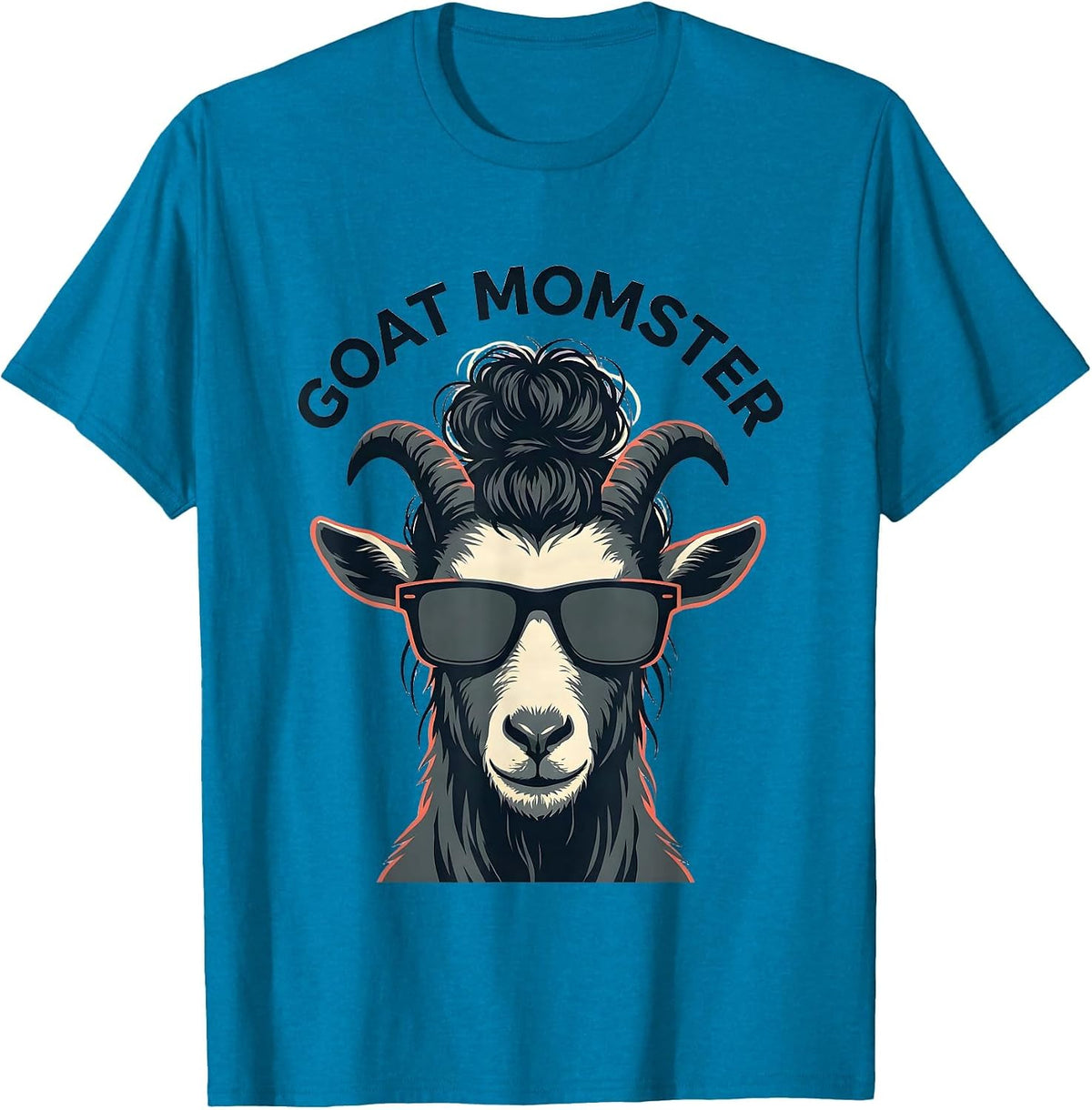 Goat Momster Funny Halloween Messy Bun Mom Costume T-Shirt - Sapphire Blue