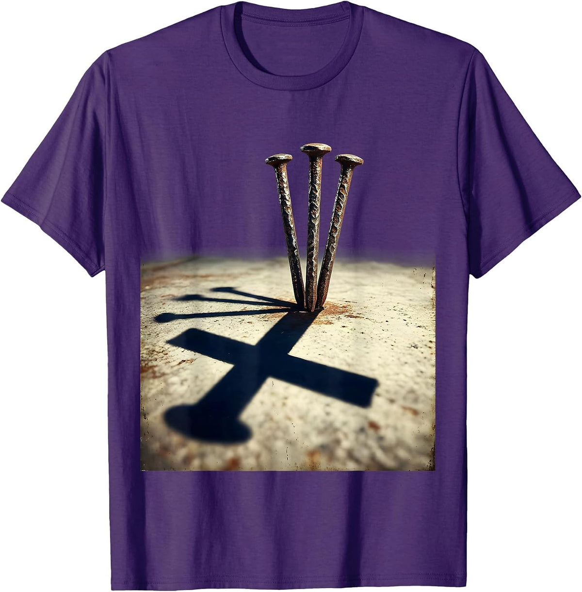 Three Nails Cross Shadow Faith Graphic Design T-Shirt - Purple