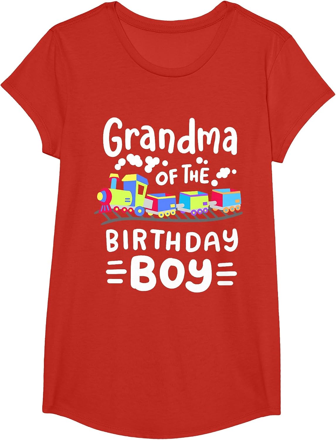 Grandma of the Birthday Boy Choo Choo Train Family Matching T-Shirt - Girls Red