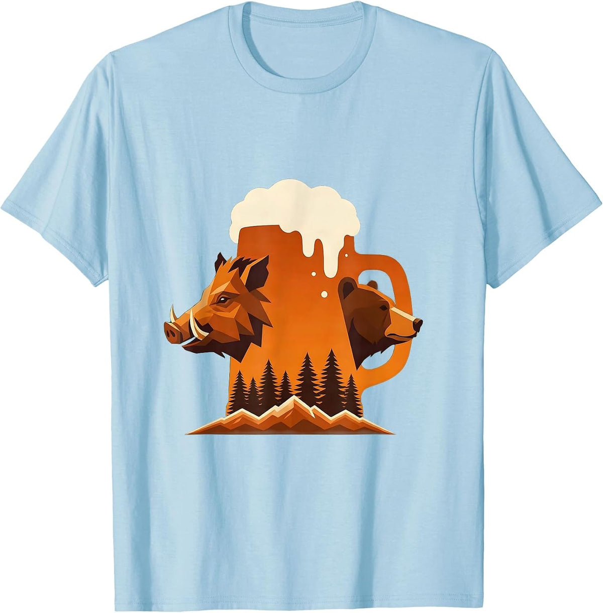 Men's Boar and Bear Sharing a Beer Stein T-Shirt - Baby Blue