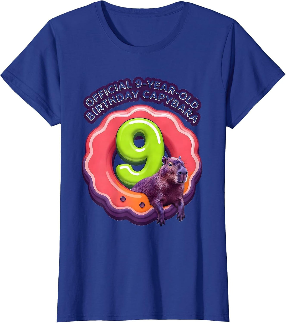 Women's Official 9-Year-Old Birthday Capybara Cute Kids Age Pun T-Shirt - Royal Blue
