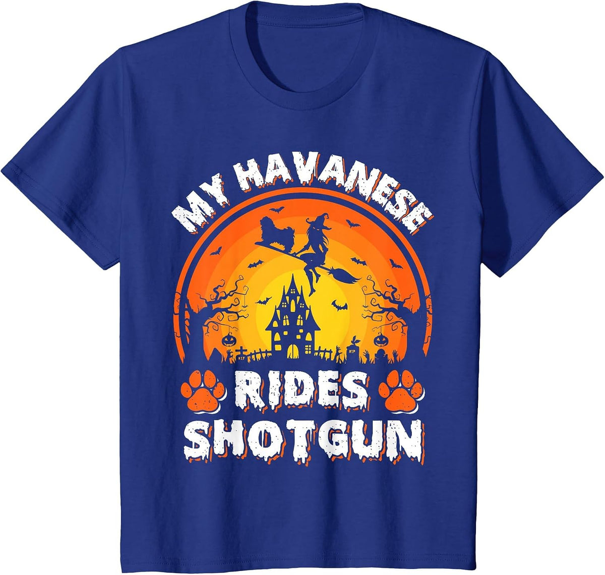 My Havanese Dog Ride Witch Shotgun Halloween T-Shirt - Royal Blue