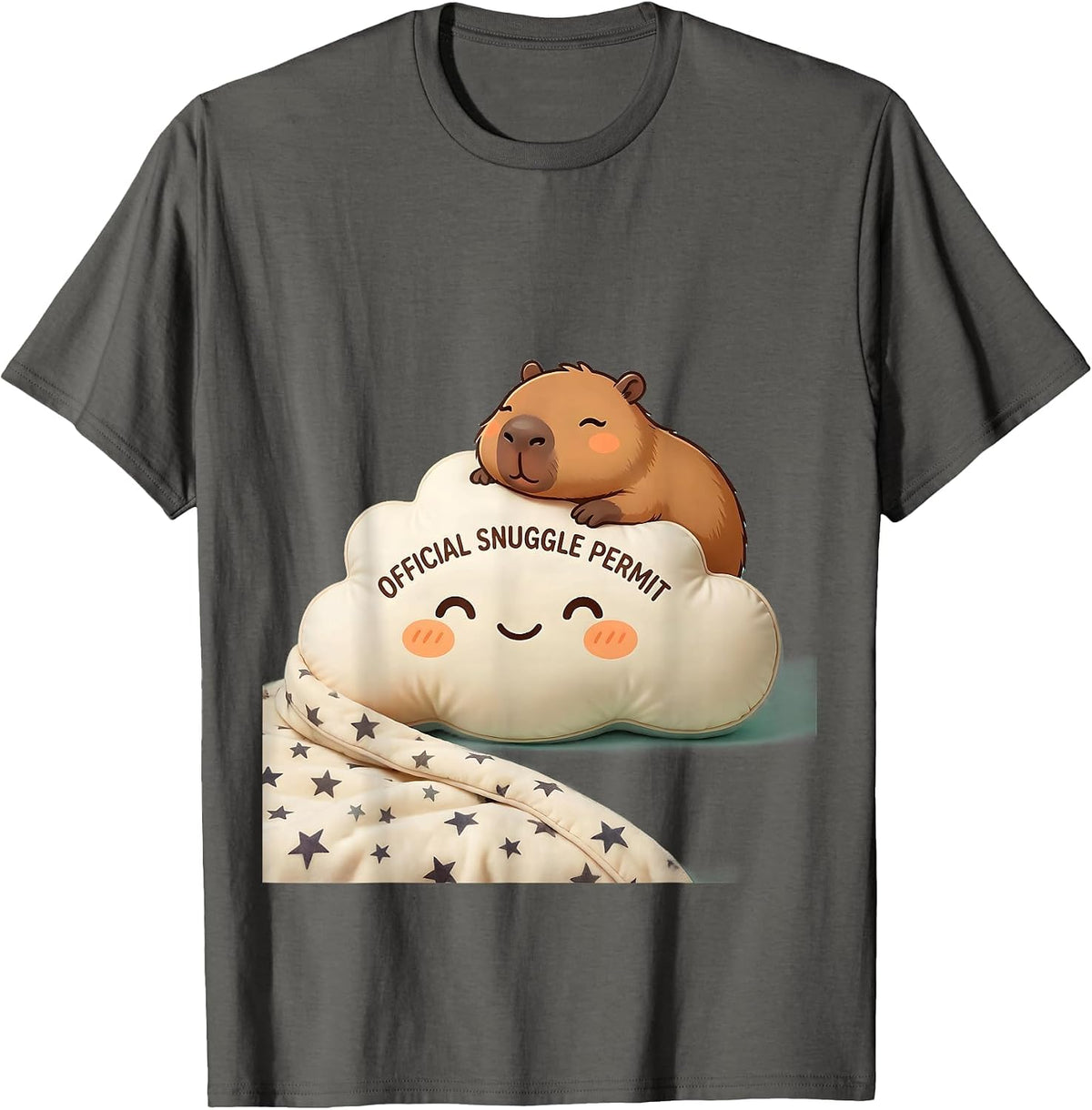 Men's Official Snuggle Permit Cute Kawaii Capybara Sleepy Pajama T-Shirt - Asphalt Grey