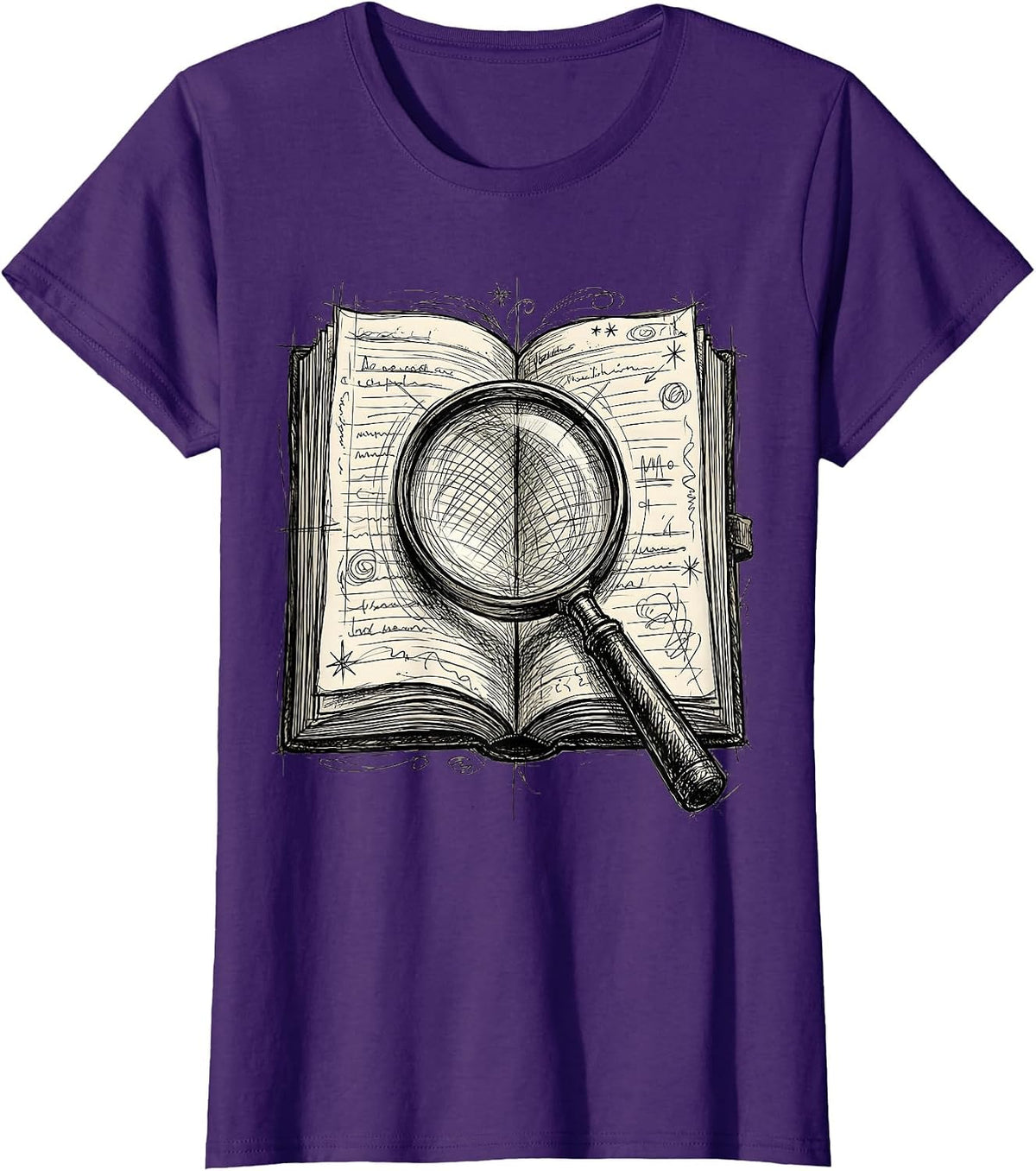Women's English Teacher Open Book Magnifying Glass Design T-Shirt - Purple