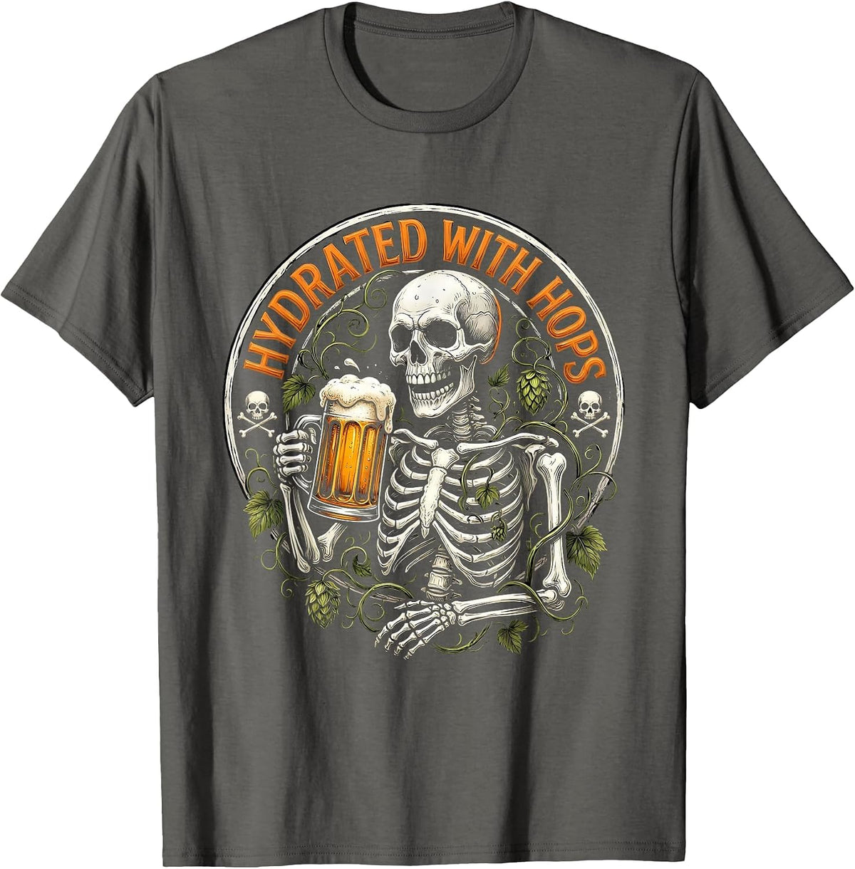 Hydrated With Hops Funny Beer Drinking Design T-Shirt - Asphalt Grey