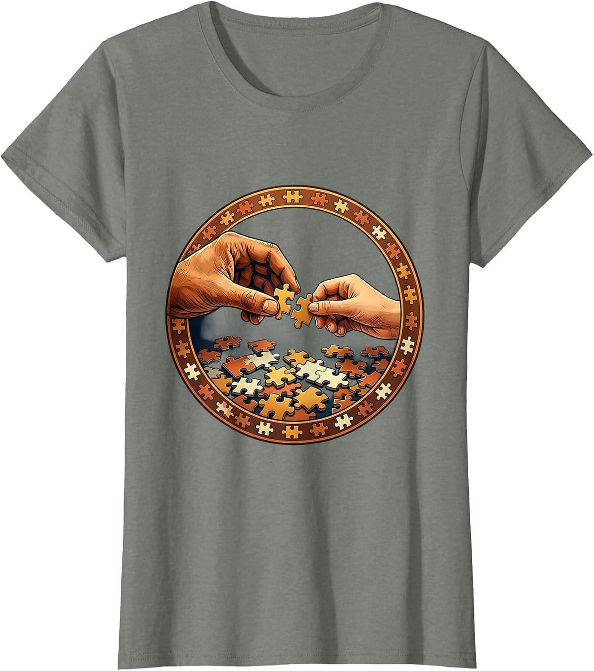 Women's Occupational Therapy Puzzle Illustration Gift T-Shirt - Olive Heather