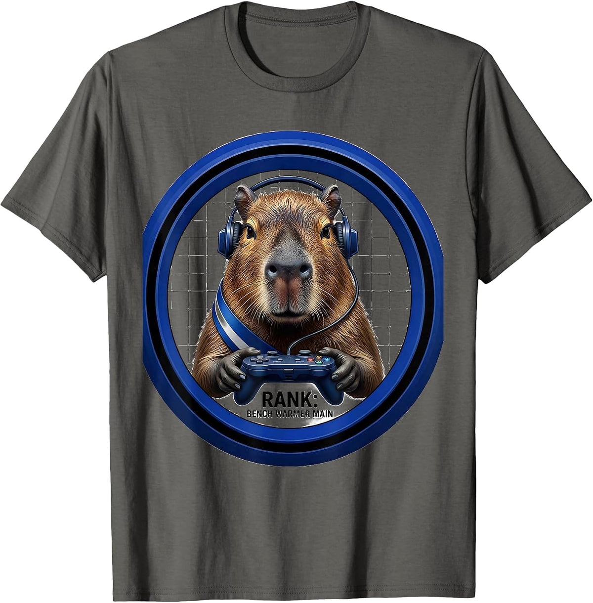 Rank Bench Warmer Main Funny Capybara Gamer Bruh Meme Humor T-Shirt - Asphalt Grey