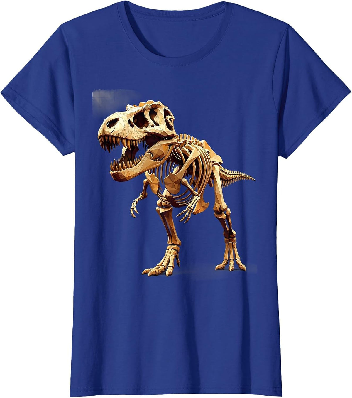 Women's Dinosaur Skeleton Mid-Roar Museum Pose Graphic T-Shirt - Royal Blue
