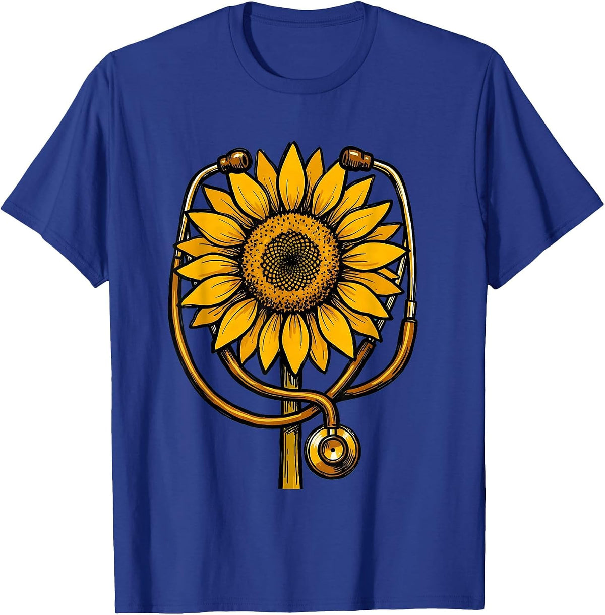 Occupational Therapy Stethoscope Sunflower Design T-Shirt - Royal Blue